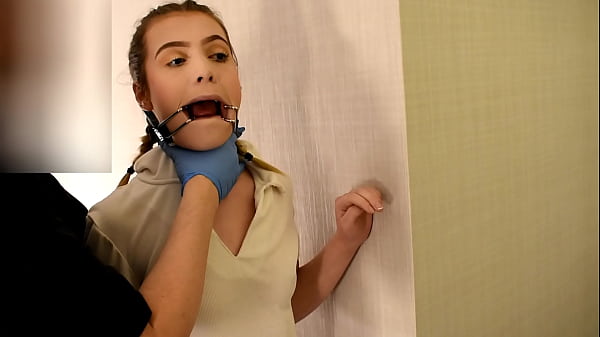 nervous TEEN newbie made to wear an open mouth gag so a dirty perverted old man can enjoy her